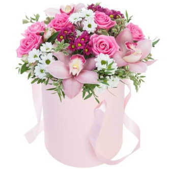 цветы в коробке розового цвета